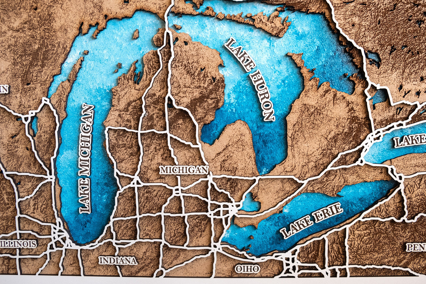3D Multicapa Los Grandes Lagos Mapa / Los Lagos Greart / Regalo del 5º aniversario / Mapa de madera / Regalo para ella / regalo de mapa de compromiso / Regalo perfecto
