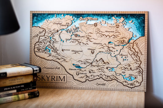 Carta Skyrim, carta Tamriel, carta de Skyrim, cartel de carta Skyrim, carta Elder Scrolls, mural artístico, decoración mural, cadeau de Noël. Bosque.