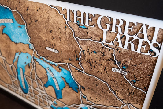 El mapa de los grandes lagos, el lienzo de los grandes lagos, el póster de los grandes lagos, la impresión de los grandes lagos, los viajes de los grandes lagos, la carta náutica de los grandes lagos, el mapa 3d