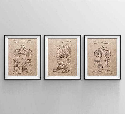 3 patentes madera bicicletas, arte pared, arte de bicicleta, arte ciclismo, regalo ciclista, decoración de bicicleta, decoración de madera