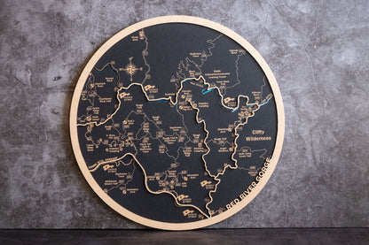 Mapa circular de madera cortado a laser de una ciudad personalizada. Arte mapa en madera. Mapa grabado laser. Decoración con mapas.