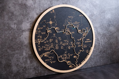 Mapa circular de madera cortado a laser de una ciudad personalizada. Arte mapa en madera. Mapa grabado laser. Decoración con mapas.