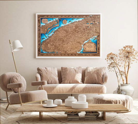 Manhattan Map wood, Street Map Of Manhattan - Archival New York Map Print on wood - Decoración del hogar de Nueva York - antiguo 1926. Mapa antiguo de Manhattan